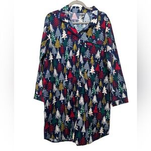 Hanna Andersson Holiday Flannel Night Shirt Twinkly Trees On Navy Women’s Sz M